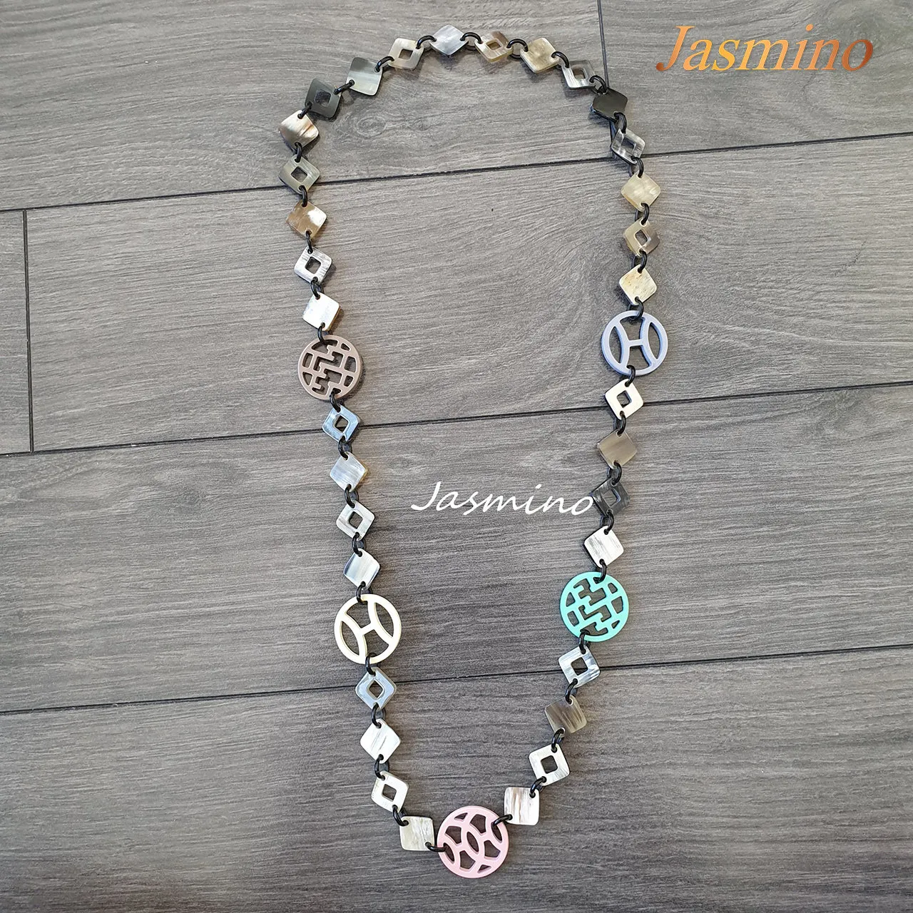 Trendy Handmade Necklace J17642, Made by Buffalo Horn and Lacquer