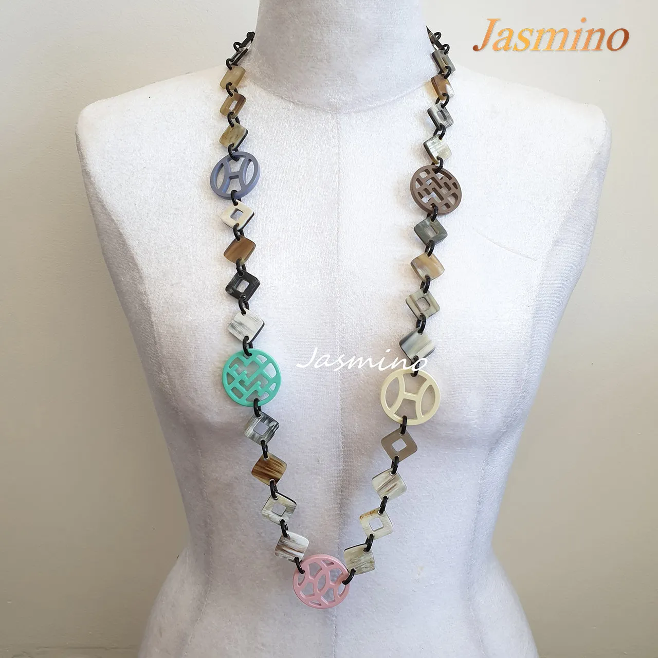 Trendy Handmade Necklace J17642, Made by Buffalo Horn and Lacquer
